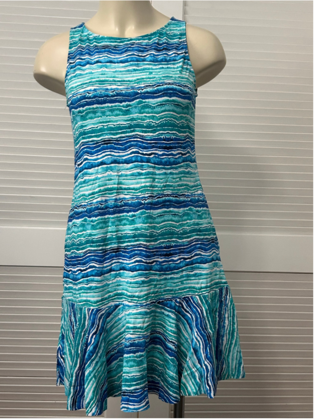 Tommy Bahama XS Blue Teal Wave Print Ruffle Hem Mini Dress NWT